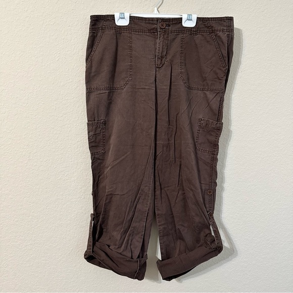 Faded Glory Cargo Pants Brown Roll Up Capris Pockets Button Details Trendy - Picture 1 of 6